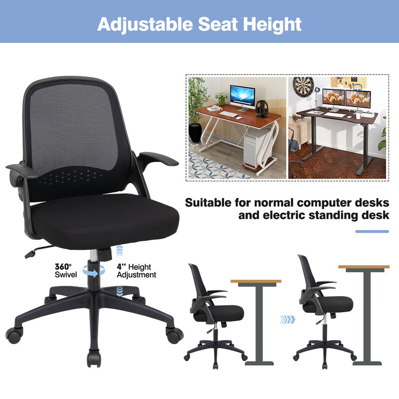 Costway Mesh Office Chair Adjustable Rolling Computer Desk Chair w/Flip-up Armrest White