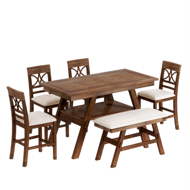 Merax 6-Piece Wood Counter Height Dining Table Set with Storage Shelf