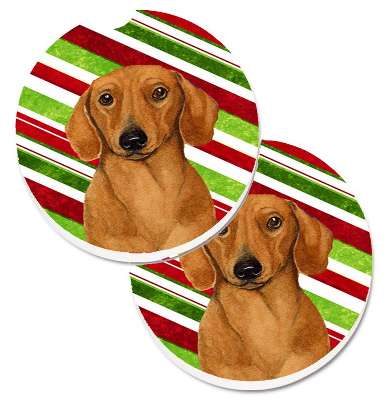 Caroline's Treasures Dachshund Candy Cane Holiday Christmas Set of 2 Cup Holder Car Coasters LH9222CARC, 2.56, Multicolor image number 0