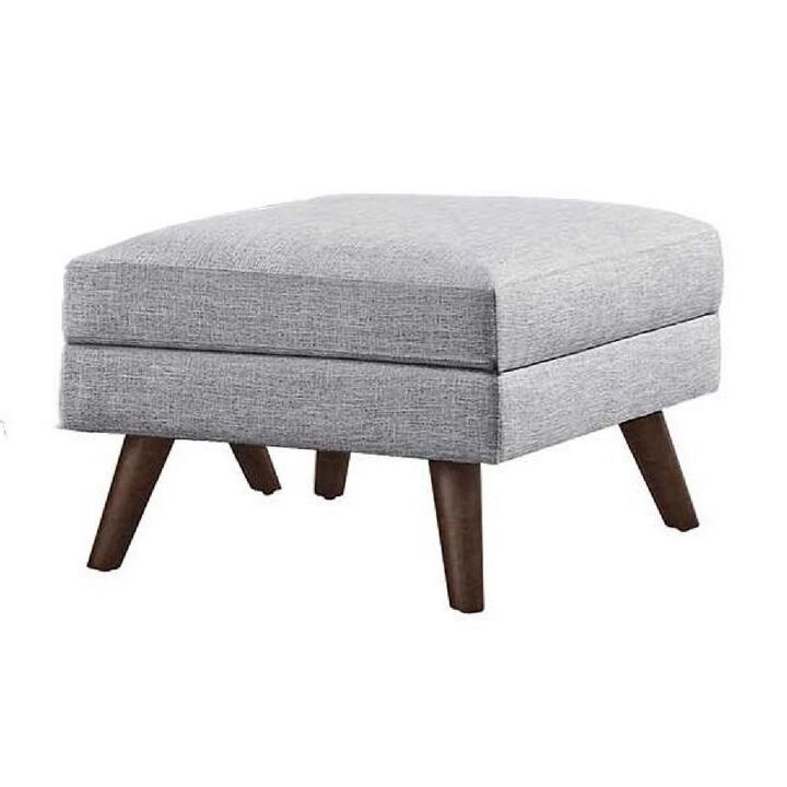 Fabric Upholstered Ottoman With Tappered Wooden Legs, Light Gray and Brown-Benzara
