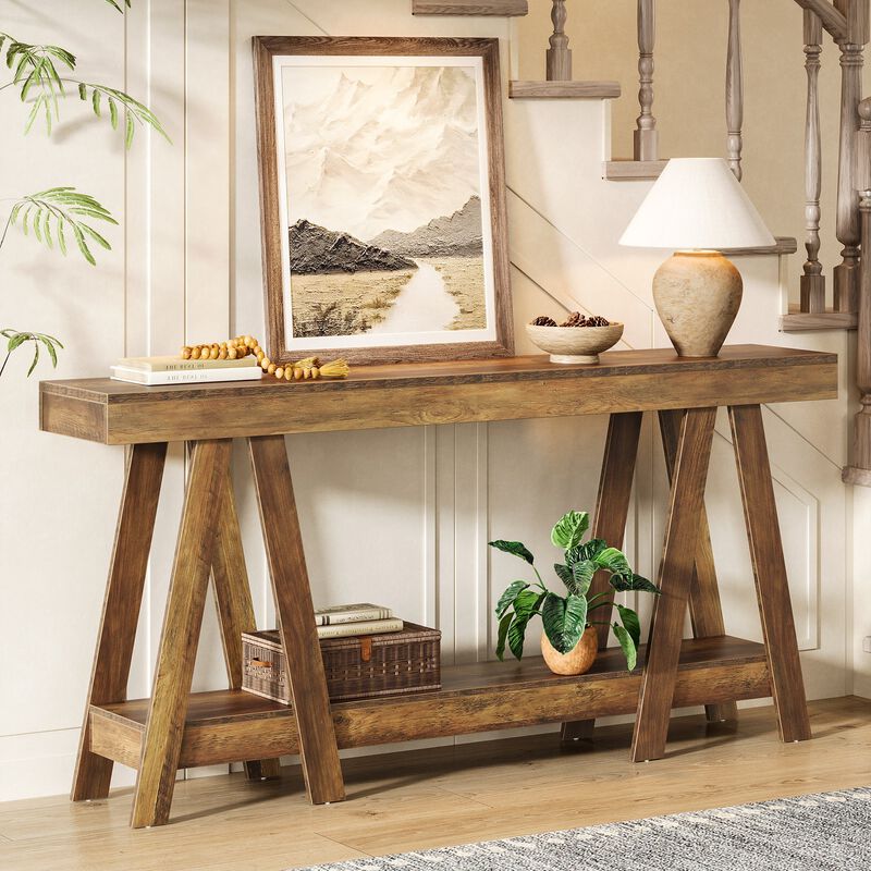 70.87 Inch 2-Tier Farmhouse Sofa Table, Console Table for Entryway & Living Room