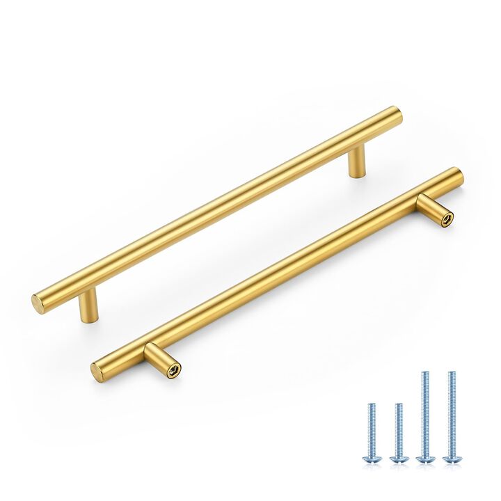 HOME EDIT Brushed Brass Cabinet Handles 7-1/2 Inch Hole Spacing, Stainless Steel Drawer Pulls for Cabinets, Kitchen, Bathroom, D