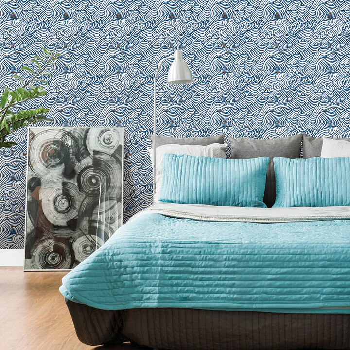 Mare Navy Wave Wallpaper (Set of 2)