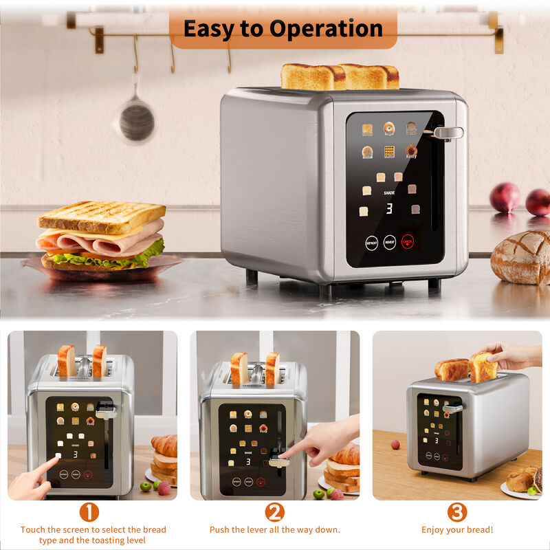 WHALLULTRA Toaster 2 slice, 6 Bread Shade Settings,Stainless Steel Toasters with Bagel,Cancel,Defrost Function,Removable Crumb Tray image number 6