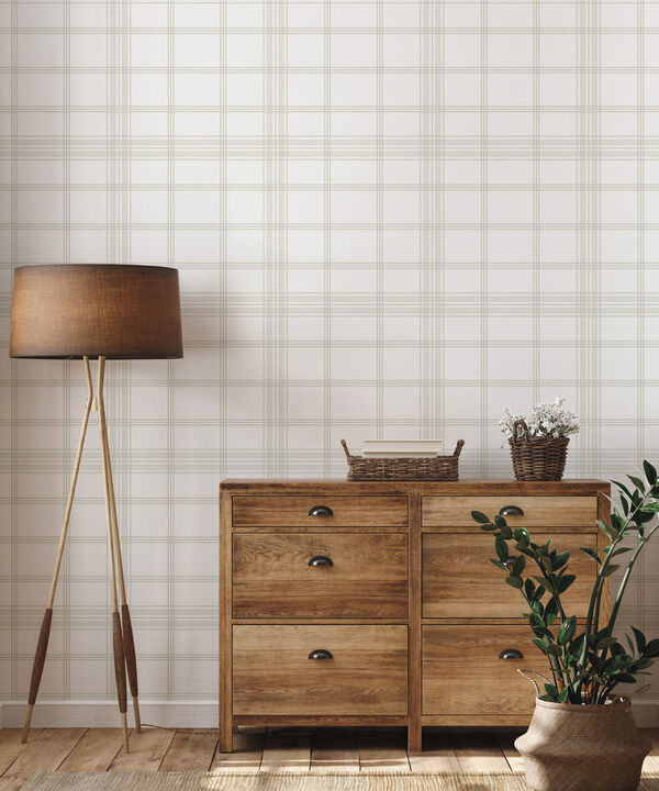 Charter Plaid Off White Wallpaper