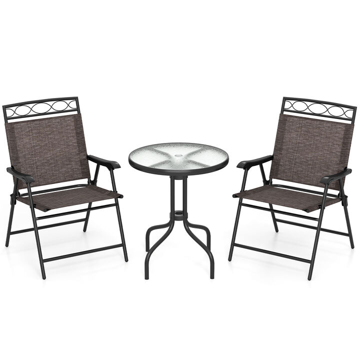 3-Piece Patio Bistro Table and Chairs Set with Built-in Umbrella Hole