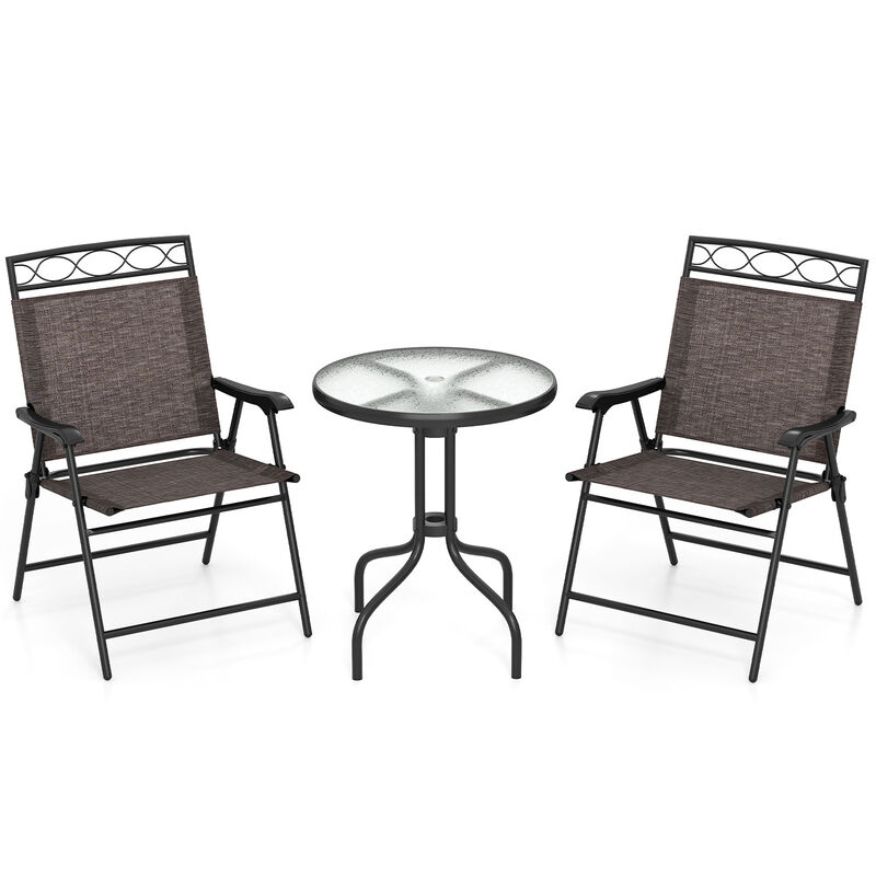 3-Piece Patio Bistro Table and Chairs Set with Built-in Umbrella Hole