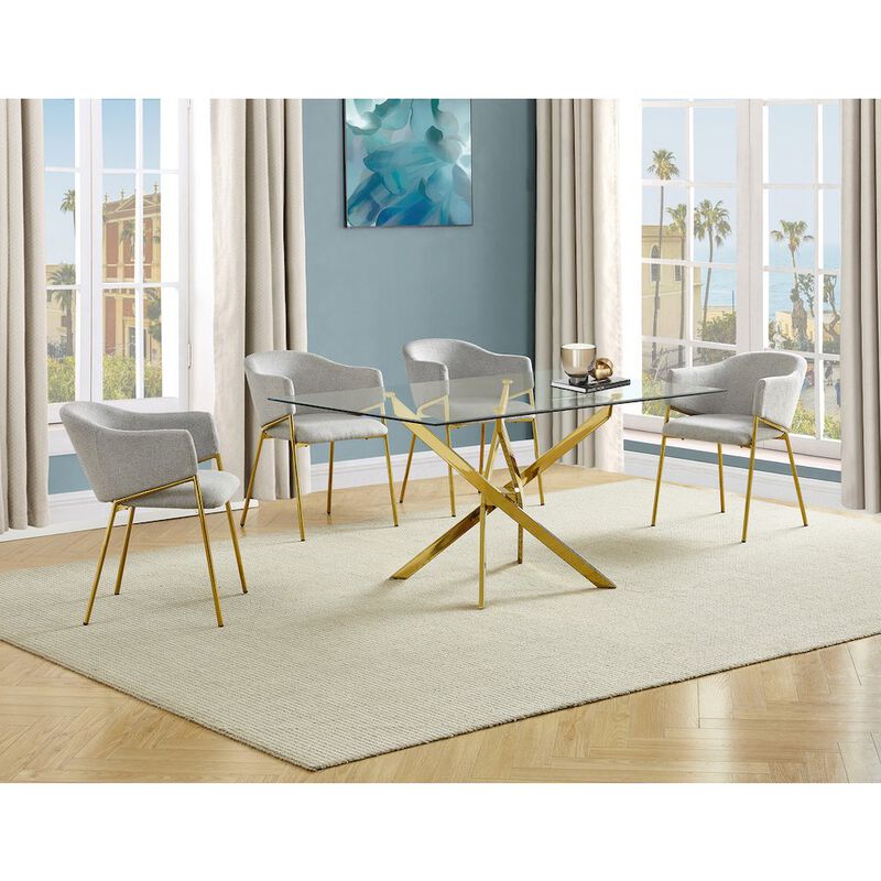Best Quality Furniture 5Pc Rectangle Glass Dining Table With 4 Gray Side Chairs