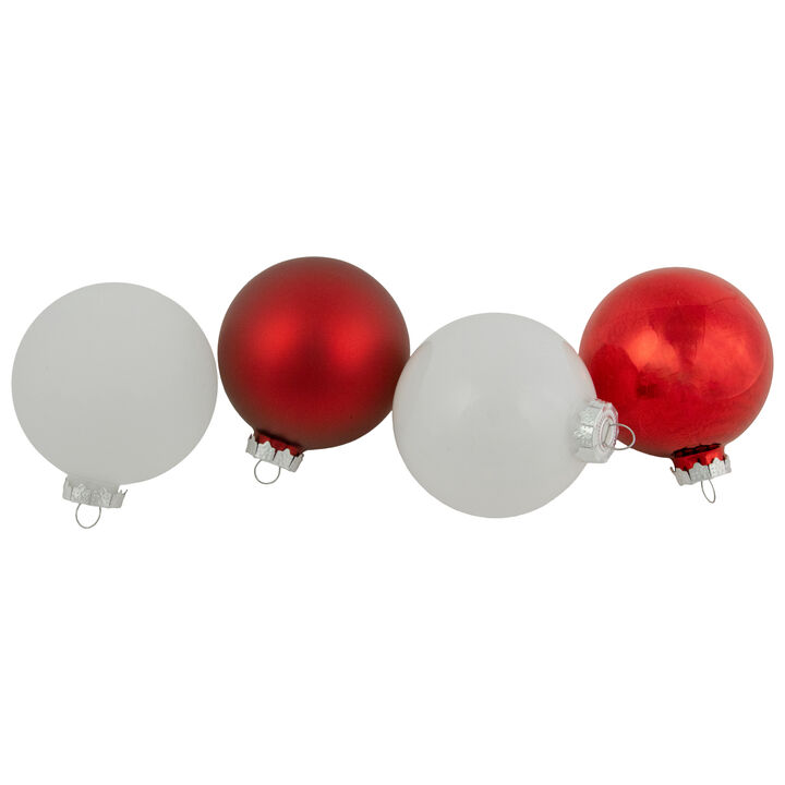 96ct Red and White 3-Finish Christmas Glass Ball Ornaments 3.25" (80mm)