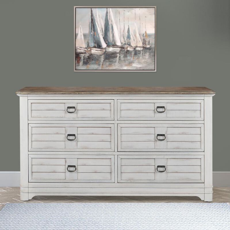 American Woodcrafters Meadowbrook Dresser - Whitewash - Sand Top