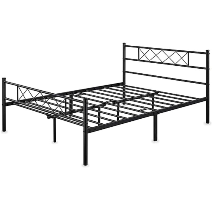 Metal Platform Bed Frame Traditional Style with Powder Coated Finish and Slatted Base