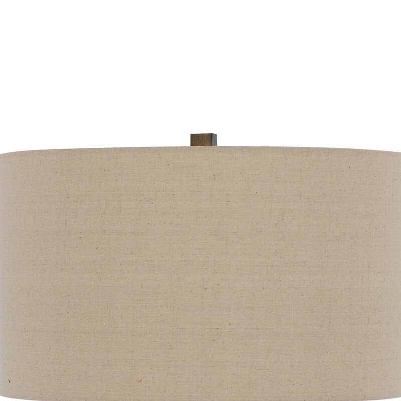 Metal Tripod Base Table Lamp with Fabric Drum Shade, Bronze and Beige-Benzara