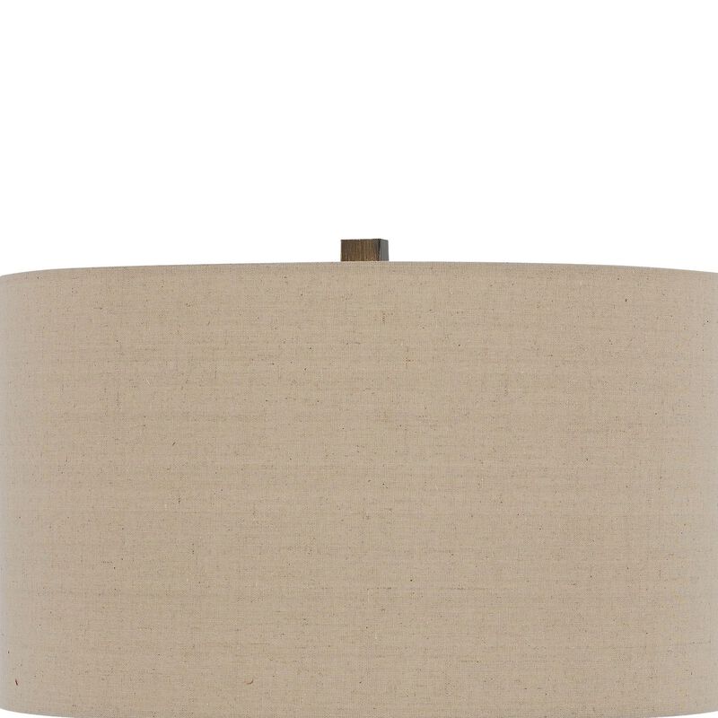 Metal Tripod Base Table Lamp with Fabric Drum Shade, Bronze and Beige - Benzara