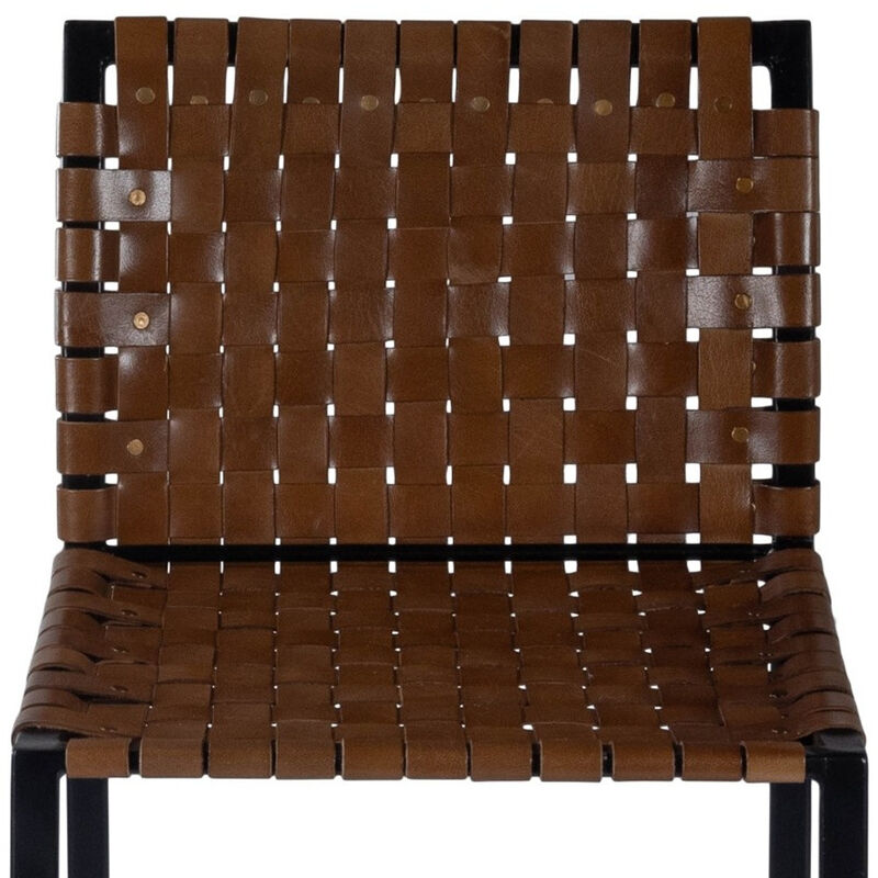 HomeRoots 28" Brown And Black Leather And Iron Bar Chair image number 5