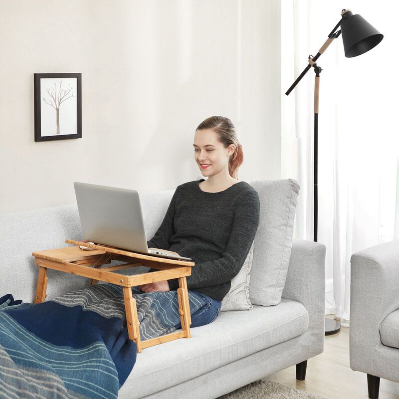Multi-Function Lap Desk Table with Adjustable Tilting Top and Storage Drawer - Foldable Bamboo Wood Bed Tray image number 2