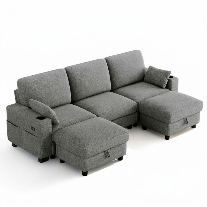 Vipbear 100" Modular Sectional Sofa Chenille 5 Seater U Shaped Couch with Moveable Ottoman