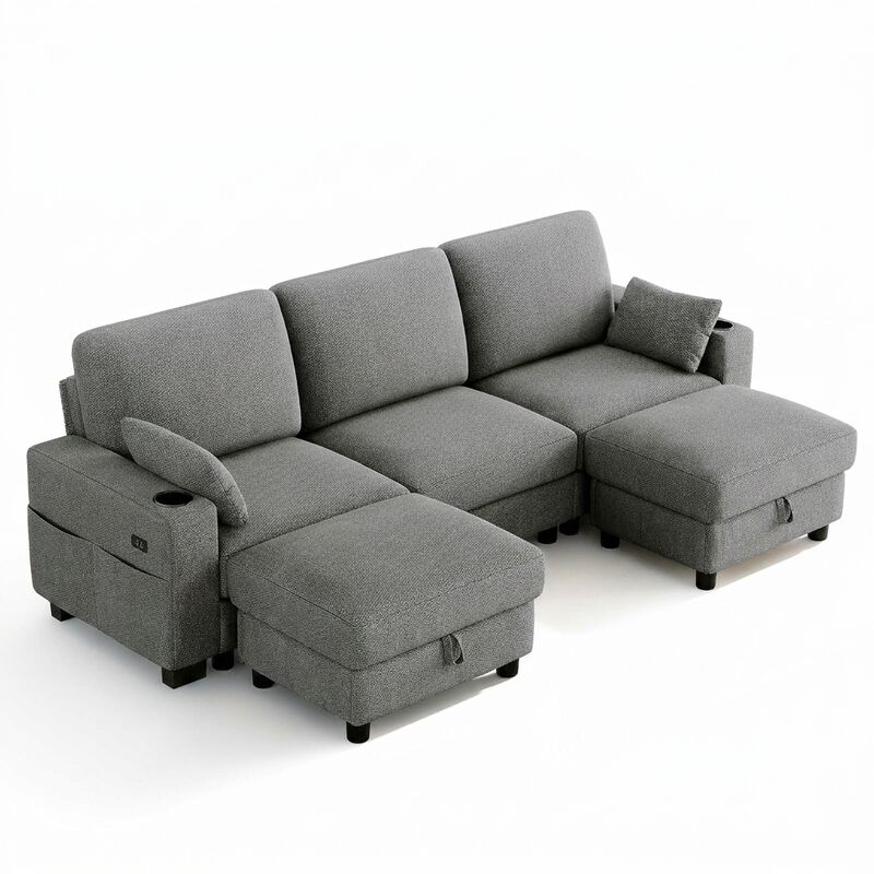 Vipbear 100" Modular Sectional Sofa Chenille 5 Seater U Shaped Couch with Moveable Ottoman image number 0