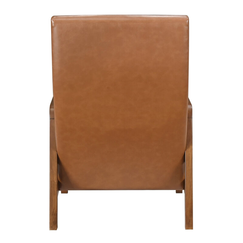 Gert Accent Chair, Matte Brown Faux Leather, Solid Rubberwood Frame