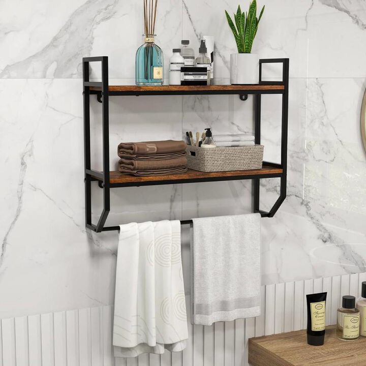 Hivvago Wall Mounted Over Toilet 2-Shelf Bathroom Shelving Unit with Towel Bar