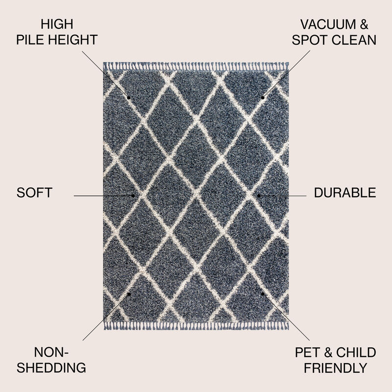 Gabrielle Mercer Shag Plush Tassel Moroccan Geometric Trellis Area Rug