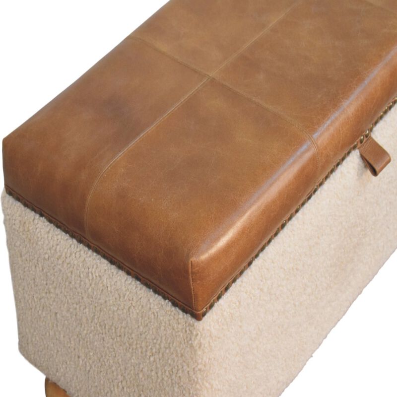 Artisan Furniture Solid Wood Boucle Lid- up Storage Ottoman