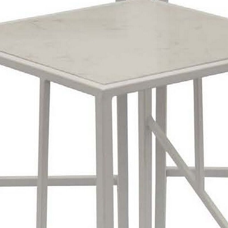 Laury 24 Inch Plant Stand Table Set of 3, Square, Metal, White Finish - Benzara