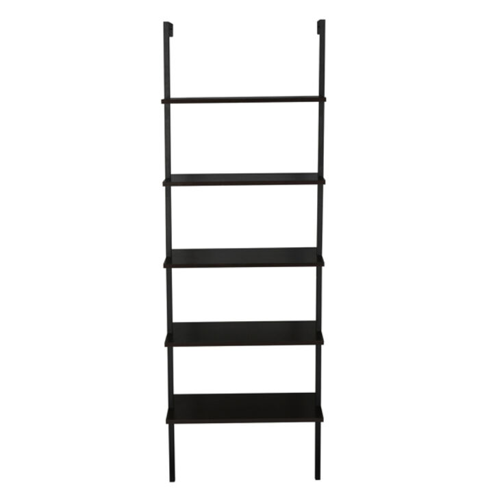 Industrial 5-Tier Ladder Shelf with Wood Shelves and Metal Frame