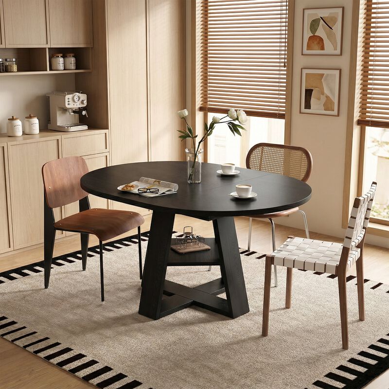 Extendable Round Dining Table for 4-8 People with Storage Shelf image number 6