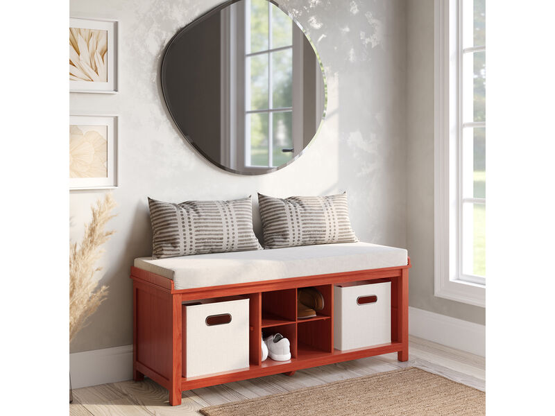 Solid Wood Entryway Bench with 2 Bins and 4 Pairs Shoe Divider