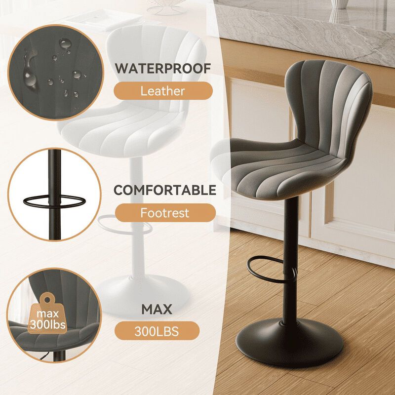 Modern Fabric Swivel Bar Stools Set of 2, Steady Adjustable Counter Height Stools with Back and Footrest, 360&deg; Kitchen Island Chairs for Kitchen Counter, Home Bar image number 3