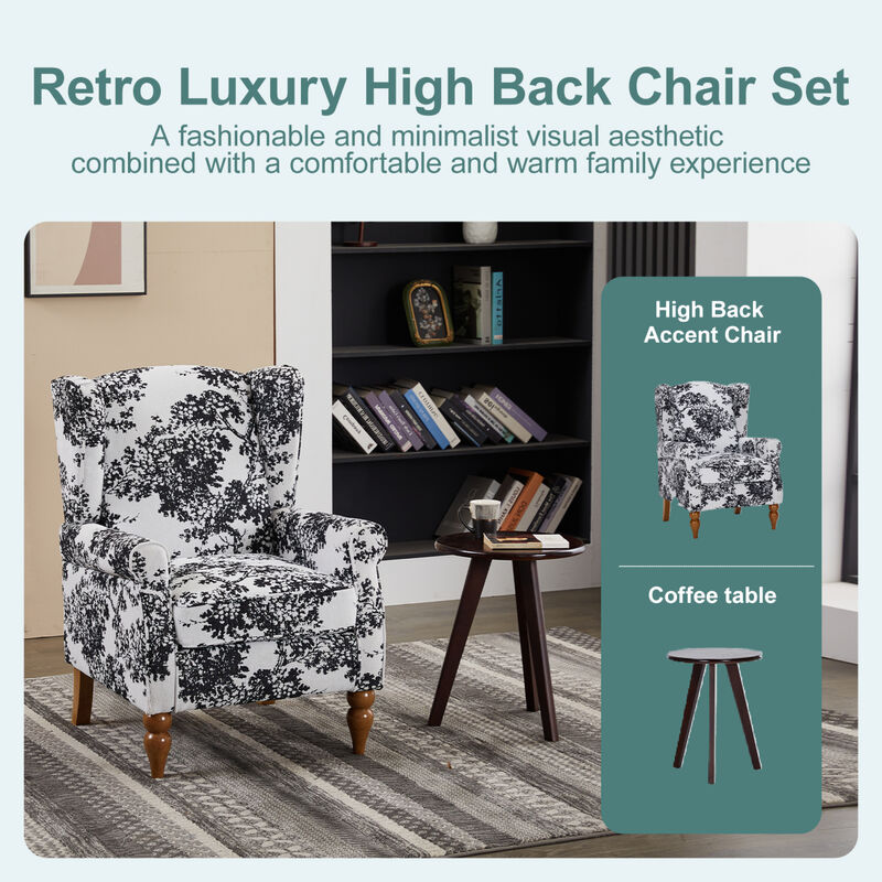 GOODSILO Vintage Luxury Wingback Armchair and Coffee Table Set for Living Room Relaxation and Style Enhancement image number 8