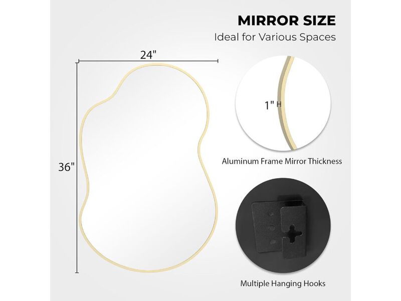 36x24 Inch Gold Asymmetrical Wall Mirror with Aluminum Frame image number 2