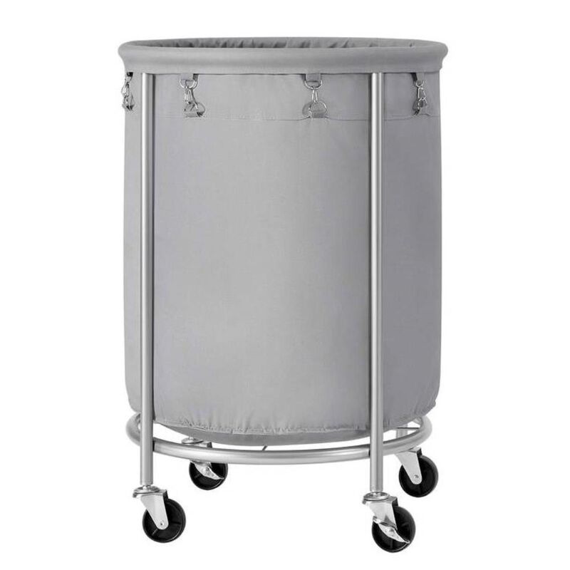 Hivvago Round 45-Gallon Laundry Basket Hamper w/ Cream Fabric Bag Steel Frame on Wheels