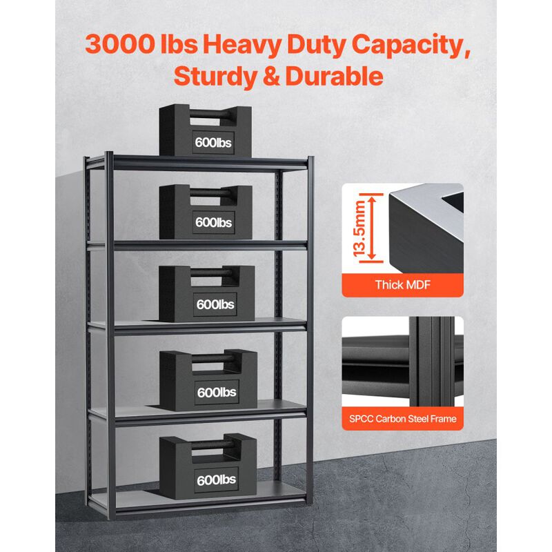 5 Tier Metal Storage Shelving 3000 Lbs Adjustable Garage Utility Rack image number 6