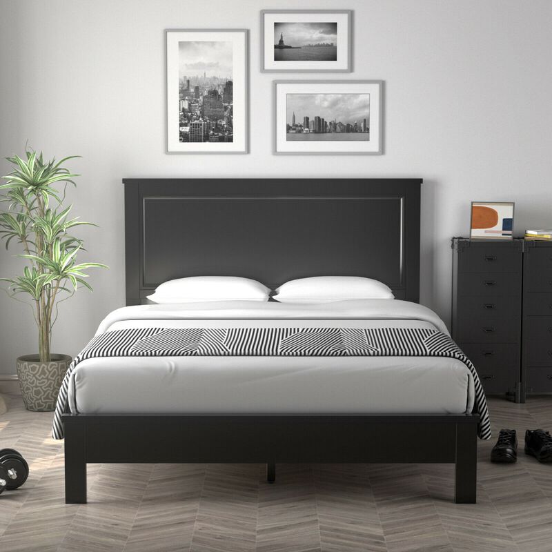 Platform Bed Frame with Slats and High Headboard for Bedroom Setup