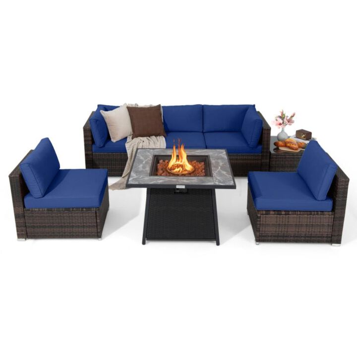 Hivvago 7 Pieces Patio Furniture Set with 35 Inches 50000 BTU Propane Gas Fire Pit Table and Waterproof Cover for Firpit