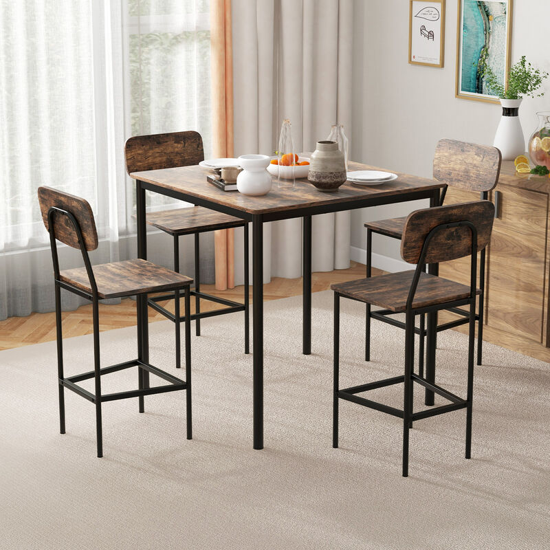 5 Pieces Industrial Dining Table Set with Counter Height Table and 4 Bar Stools