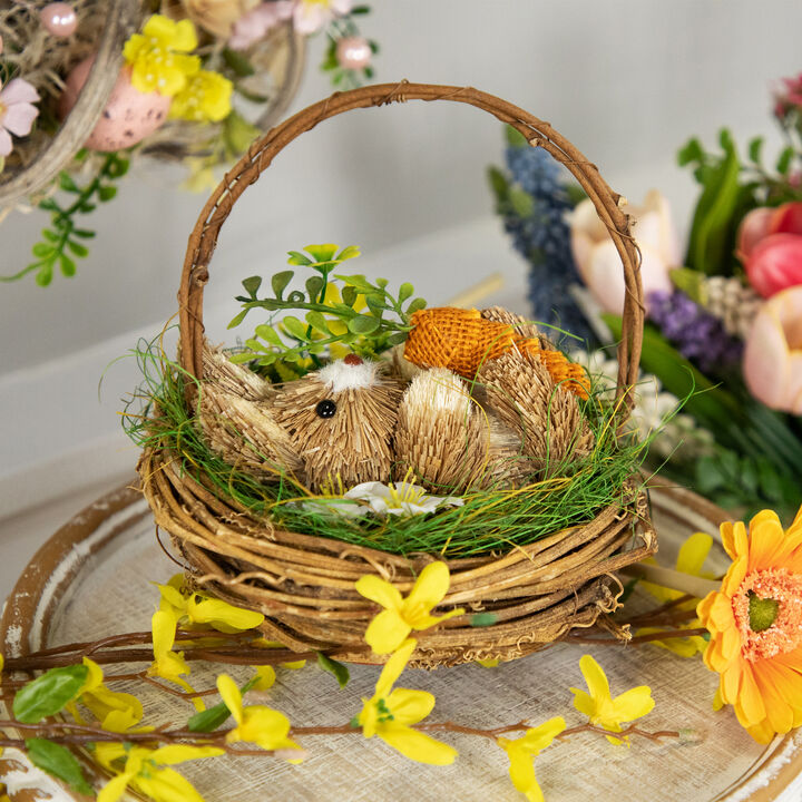 Bunny in Woven Basket Easter Decoration - 6.5"