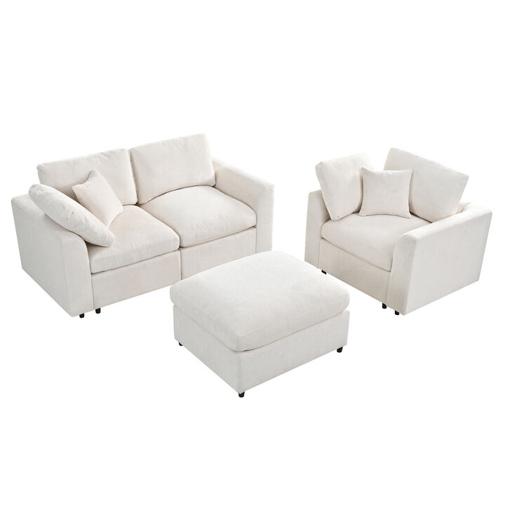 Merax 3-Piece Chenille Modular Sofa Set with Ottoman &ndash; 2-Seater, Accent Chair