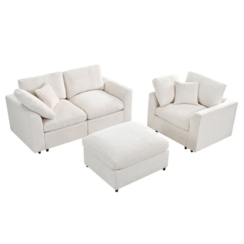 Merax 3-Piece Chenille Modular Sofa Set with Ottoman &ndash; 2-Seater, Accent Chair image number 0
