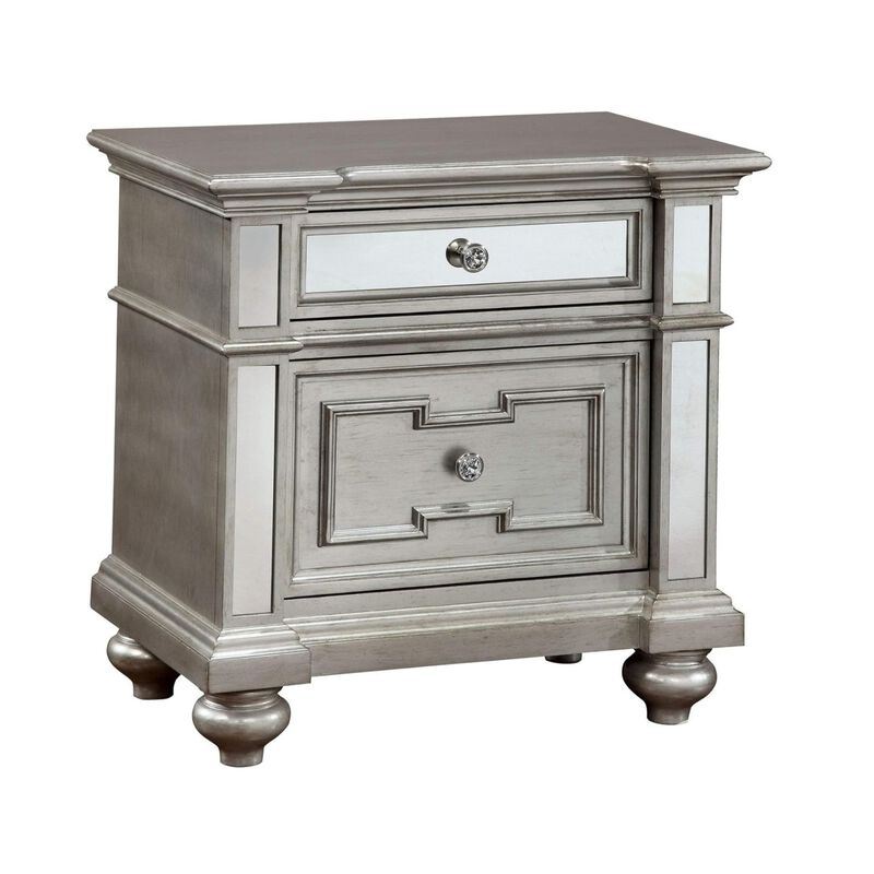Streamdale Glam Silver Nightstand with Mirrored Accents