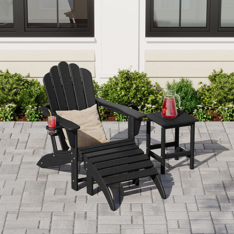 WestinTrends 3-Piece Adirondack Chair with Cup Holder and Folding Ottoman and Table Set