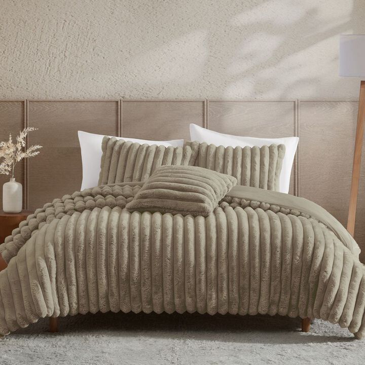 Channel Faux Fur 3 pc Twin Taupe