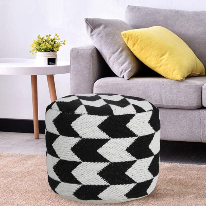 Hivvago 18 Inch Black Cylinder Chevron Pouf Ottoman
