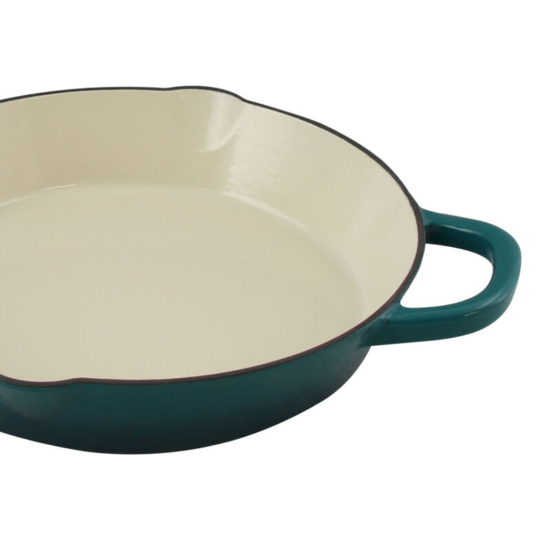 Crock Pot Artisan 10 in. Round Enameled Cast Iron Skillet in Teal Ombre