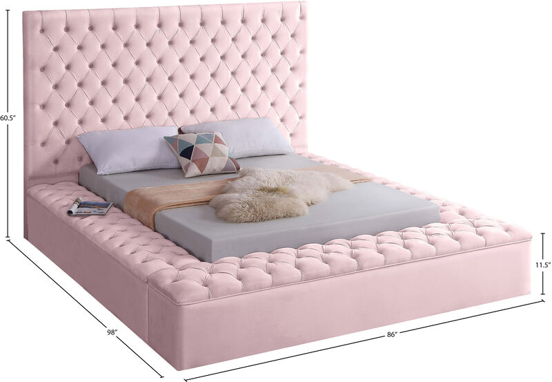Meridian Furniture Bliss Pink Velvet Queen Bed image number 8