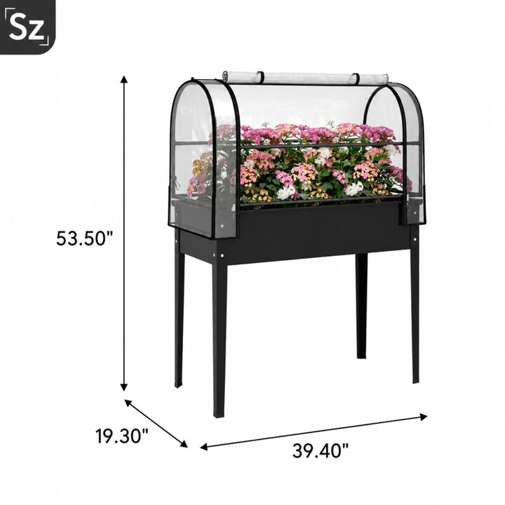 WOW PIONEER Elevated Raised Garden Bed with Removable Greenhouse Cover, Outdoor Planter with Drainage for Flowers Vegetables Herbs