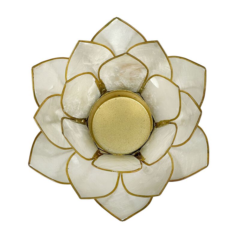 White Capiz Shell Lotus Flower Small Tealight Candle Holder Set Of 3 image number 2