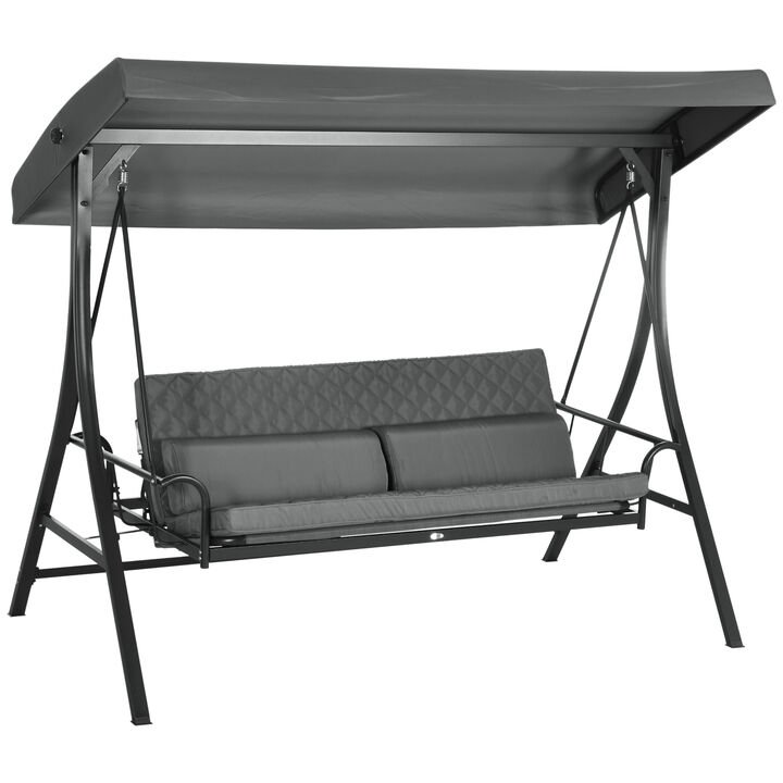 Outsunny 3 Person Patio Swing Chair Bed, Converting Flatbed, Outdoor Porch Swing Bed Glider with Adjustable Canopy, Removable Cushions, Pillows, for Garden, Poolside, Backyard, Gray