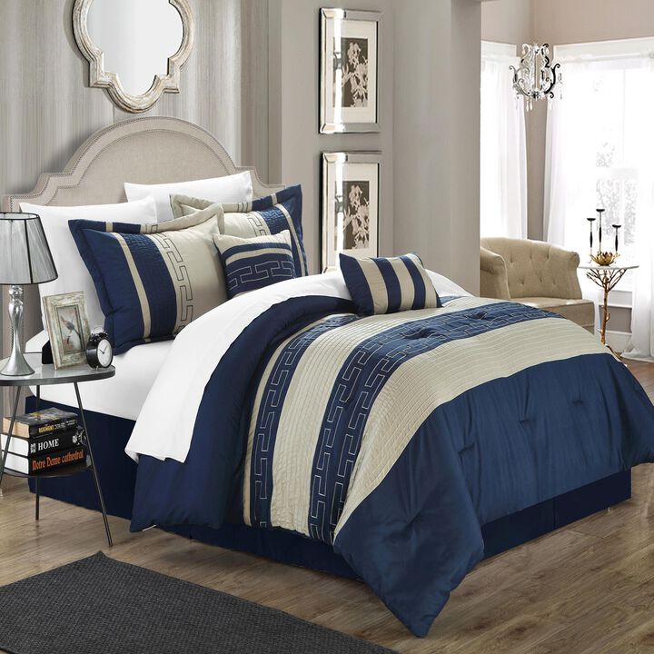 Chic Home Carlton Comforter Bed In A Bag Set - Queen 86x86, Navy